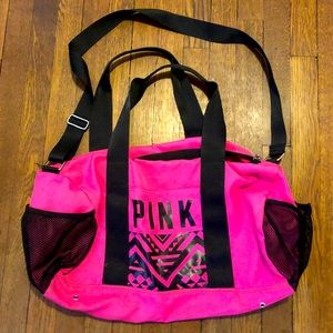 Victoria Secret RARE Pink 2014 Canvas Gum Duffle with Aztec Print